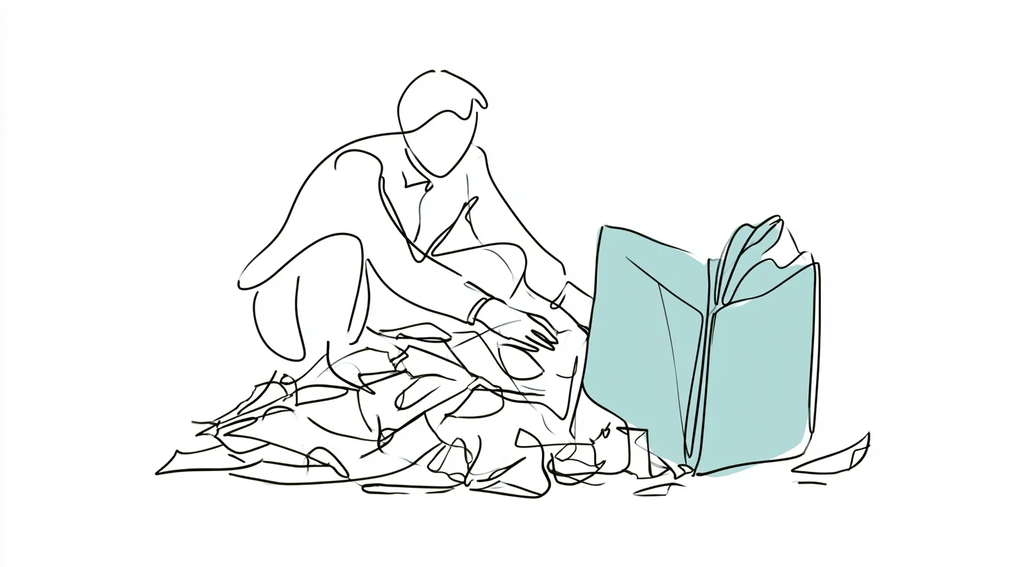 Man organizing multiple bills into one folder for a debt consolidation loan