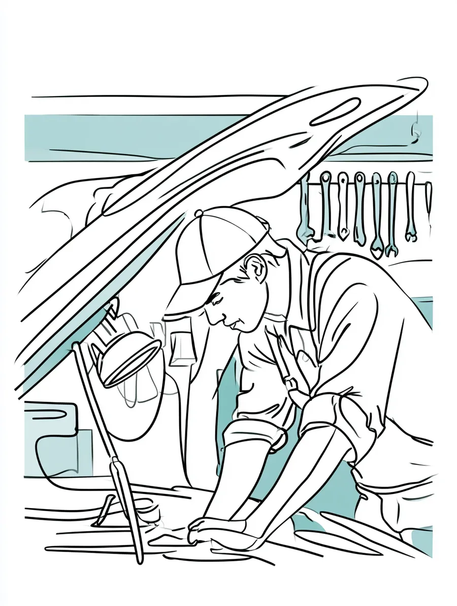 Mechanic working under a raised car hood with a work light during a repair