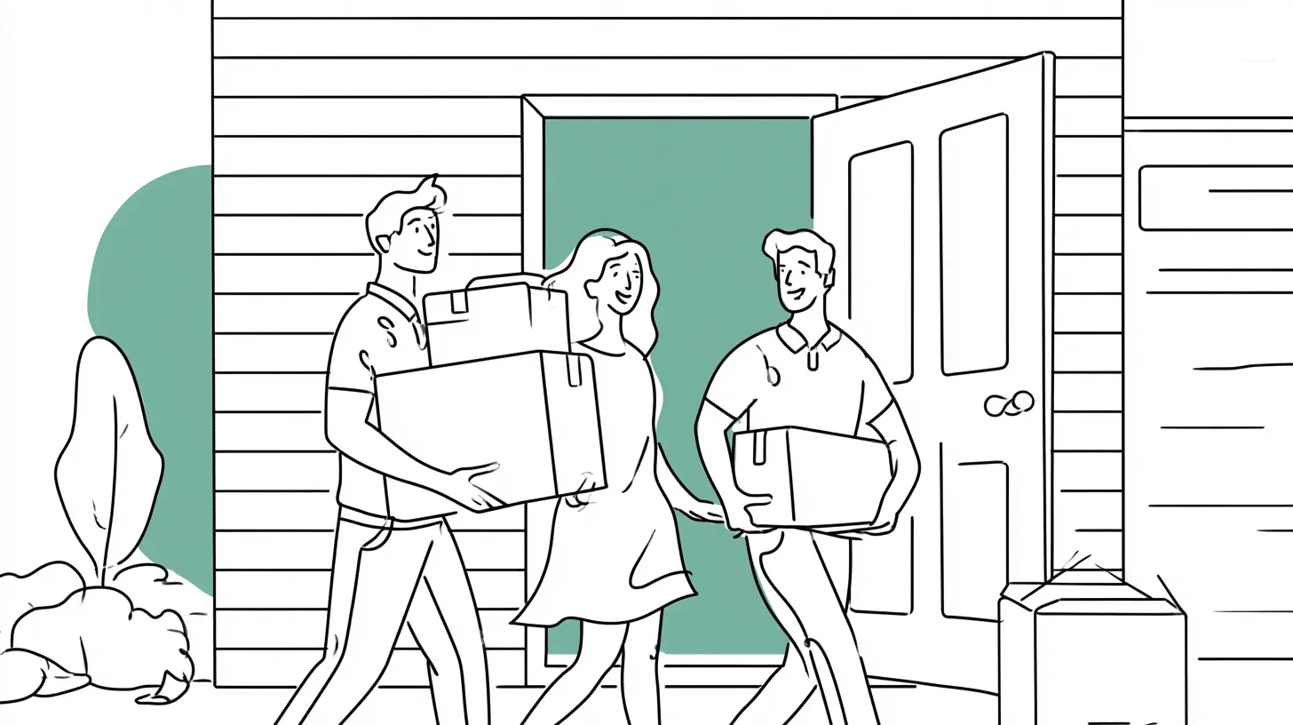 Couple carrying boxes into a new home funded by a moving loan