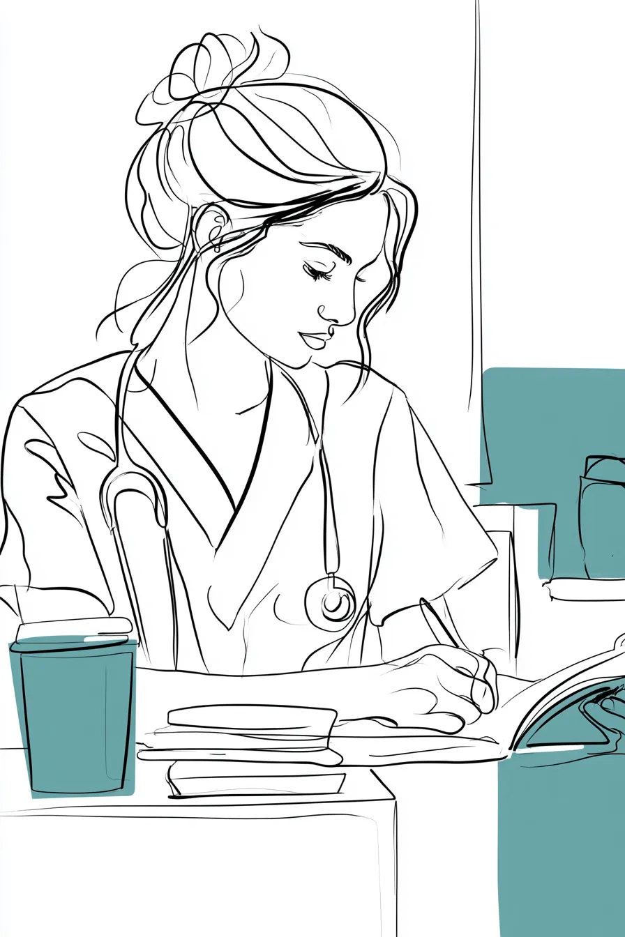 Nurse reviewing her personal loan planner during a quiet break at work