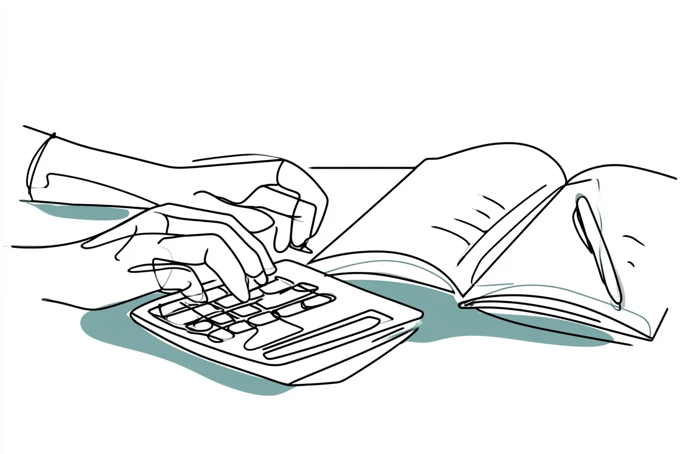 Hands using a calculator beside an open notebook to estimate loan payments